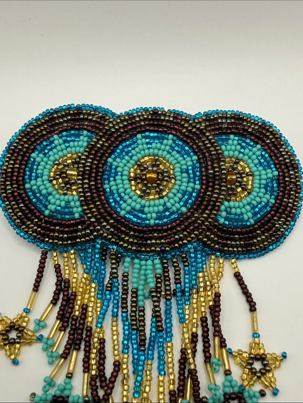 Vintage Native American Style Blue Brown Gold Seed Beaded Star Hair Barrette